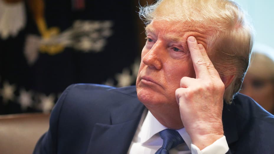 President Donald Trump listens during a cabinet meeting at the White House in Washington, July 16, 2019.