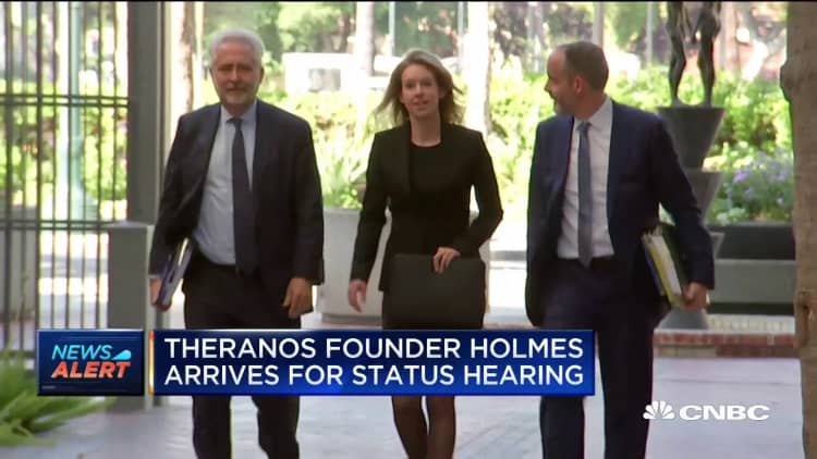 Theranos founder Elizabeth Holmes arrives for a pre-trial hearing