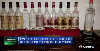 Empty alcohol bottles used for counterfeit booze