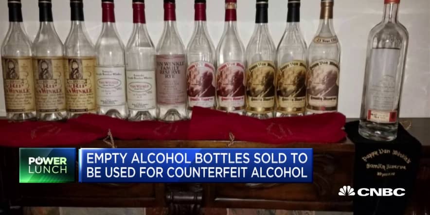 Empty alcohol bottles used for counterfeit booze