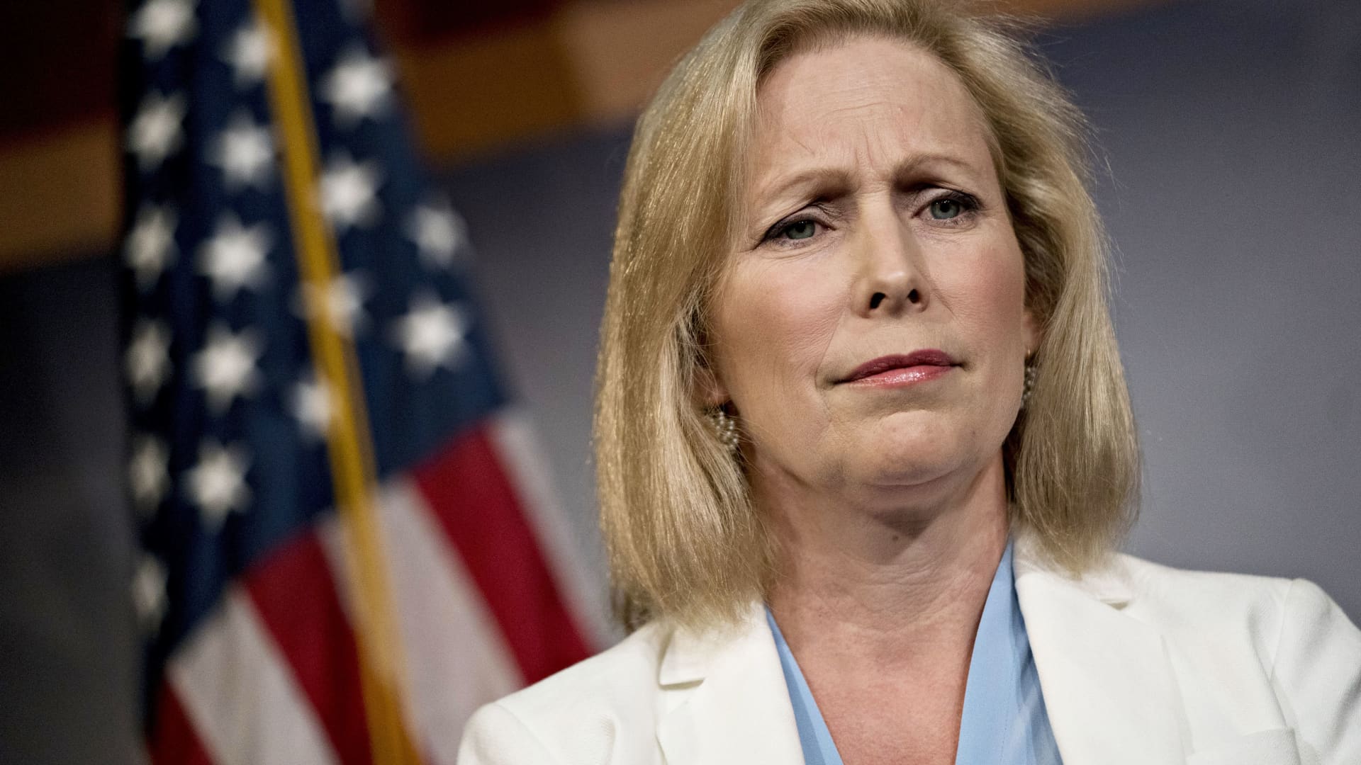 Senator Kristen Gillibrand, a Democrat from New York, listens during a news conference on the September 11th Victim Compensation Fund at the U.S. Capitol in Washington, D.C., July 18, 2019.