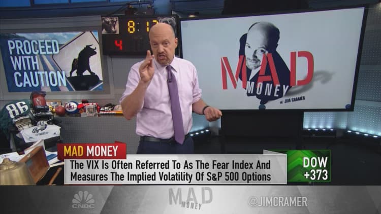The 'fear gauge' shows the market could be headed for 'choppy waters,' Jim Cramer says