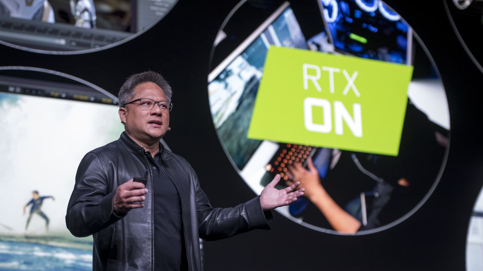 Jensen Huang, president and CEO of Nvidia, speaks during the company's event at the 2019 Consumer Electronics Show in Las Vegas on Jan. 6, 2019.