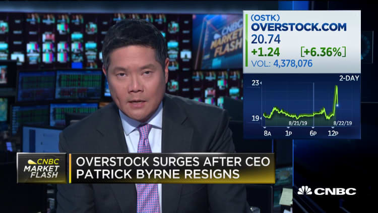 Overstock surges after CEO Patrick Byrne resigns following 'Deep State' comments