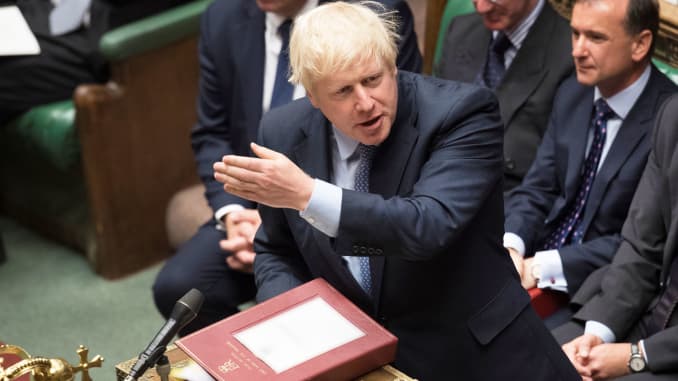 Britain's Prime Minister Boris Johnson speaks during Prime Minister's Questions session in the House of Commons in London, Britain September 4, 2019.