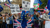 Demonstrators gather outside Houses of Parliament for a protest on 03 September, 2019 in London, England to oppose the prorogation of the U.K. Parliament.