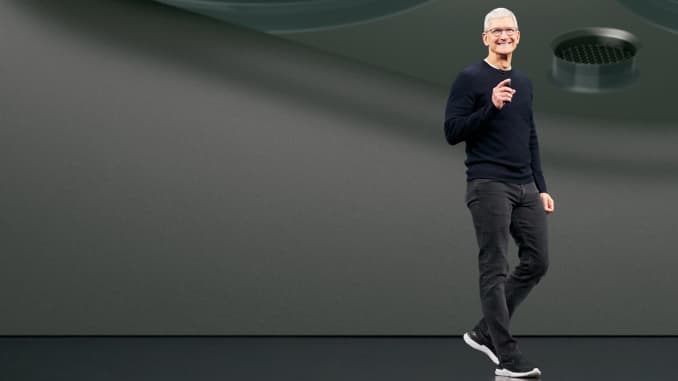 Tim Cook on stage at Apple's September 10, 2019 event.