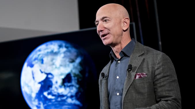 Jeff Bezos, founder and chief executive officer of Amazon, speaks in Washington, D.C., on Sept. 19, 2019.