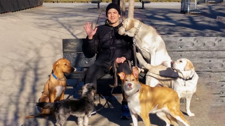 This guy makes six figures a year with his dog walking business