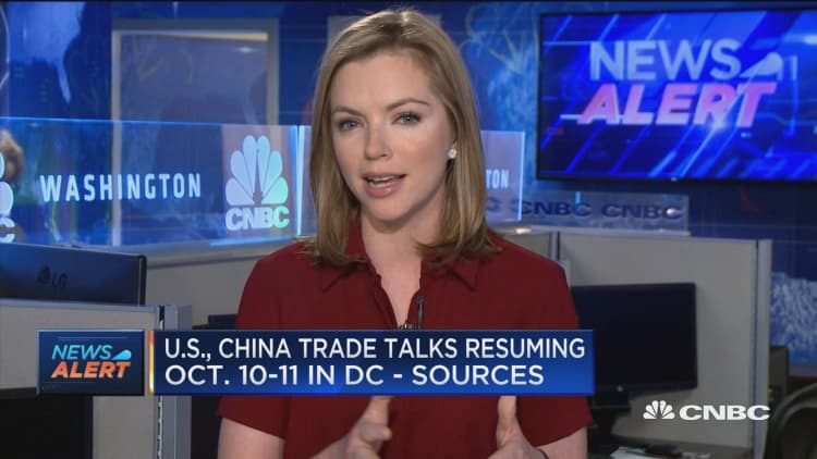 US-China trade talks resuming in DC October 10
