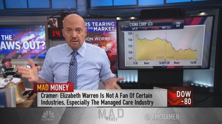 Wall Street is 'terrified' of Elizabeth Warren — Jim Cramer says buy dips in health care stocks