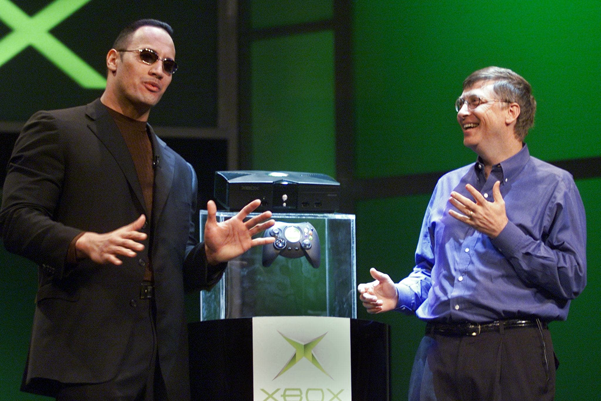 Video of Dwayne The Rock Johnson Bill Gates launching XBox at 2001 CES