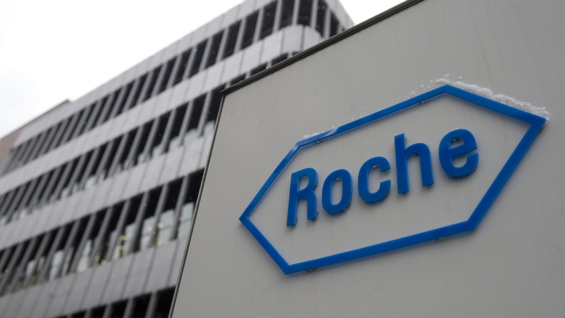 A photo showing the logo of Swiss pharmaceutical giant Roche in Basel.