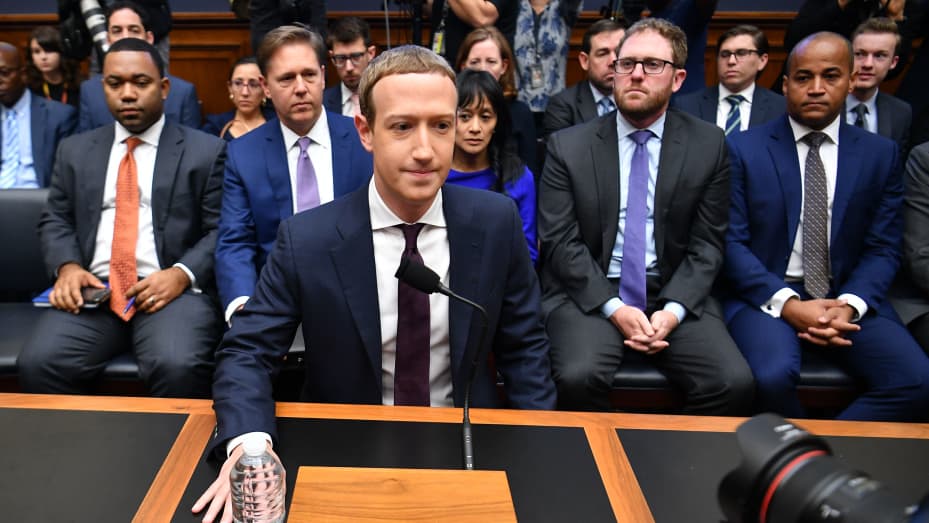 Facebook Chairman and CEO Mark Zuckerberg arrives to testify before the House Financial Services Committee on "An Examination of Facebook and Its Impact on the Financial Services and Housing Sectors" in the Rayburn House Office Building in Washington, DC on October 23, 2019.