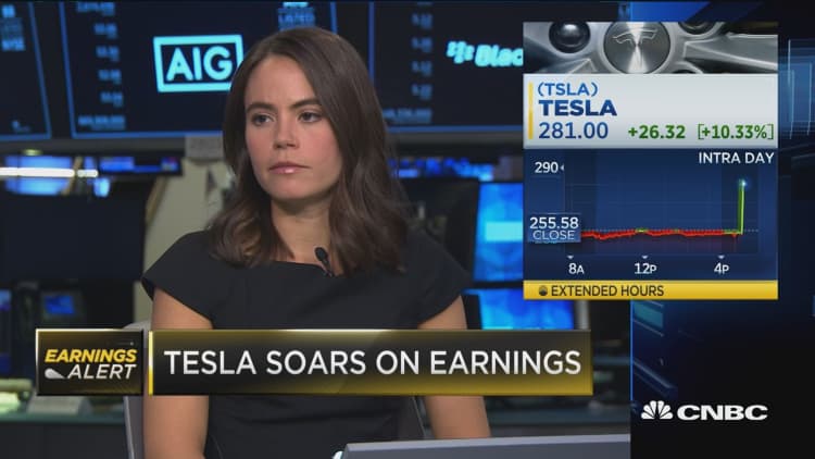 Tesla soars on earnings