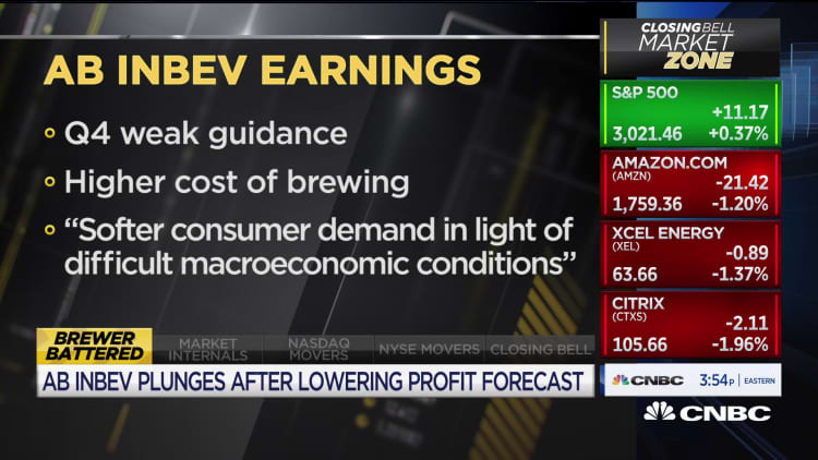 AB Inbev shares plunge after lowering profit forecast