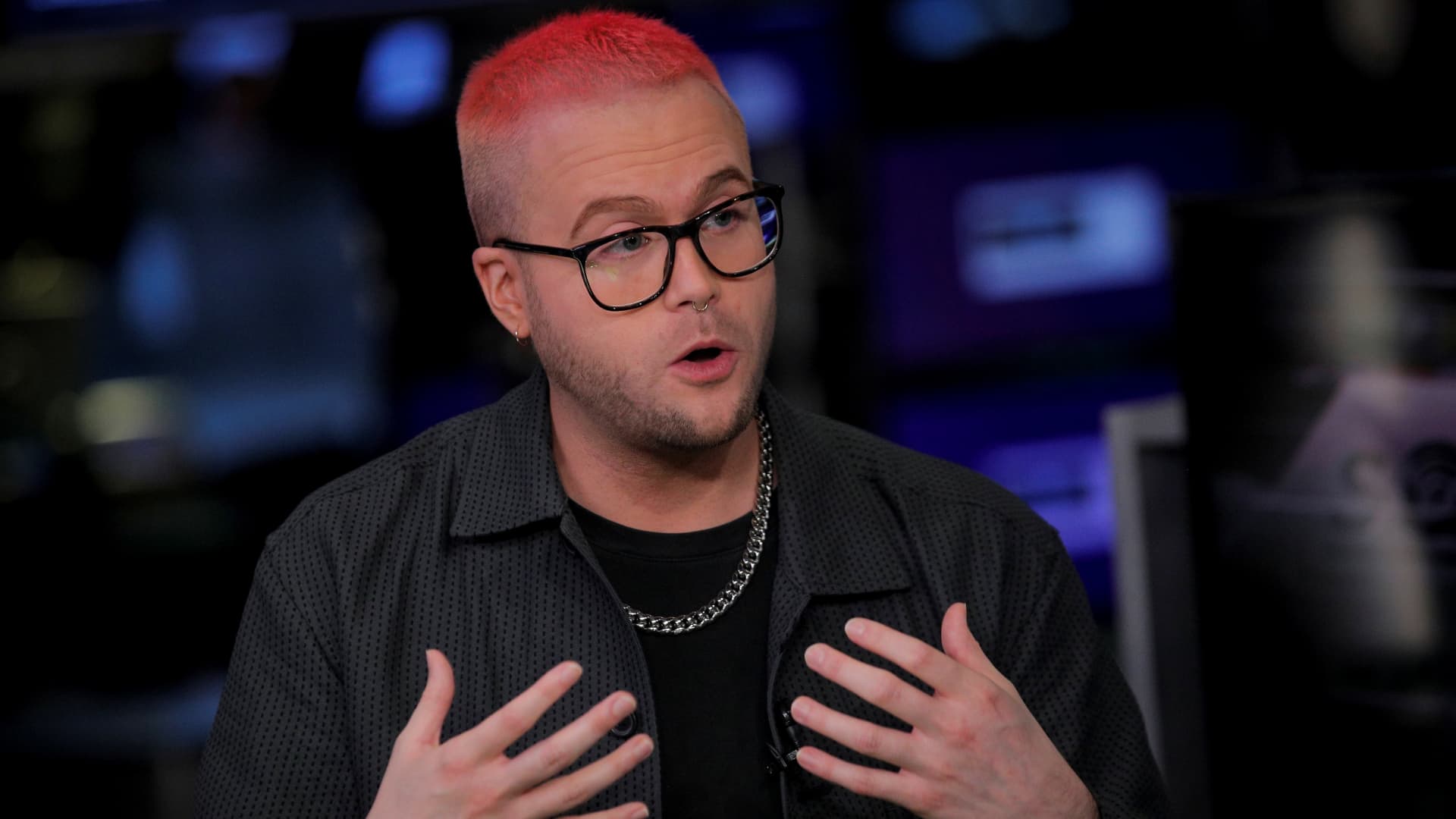 Christopher Wylie, a whistleblower who formerly worked with Cambridge Analytica, speaks during an interview on CNBC on the floor at the New York Stock Exchange (NYSE) in New York, U.S., October 9, 2019.