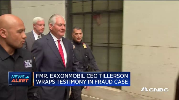 Former Exxonmobil CEO Tillerson wraps testimony in fraud case