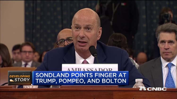 Witness Sondland points finger at Trump, Pompeo, and Bolton