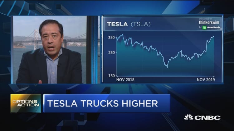 Tesla trucks higher