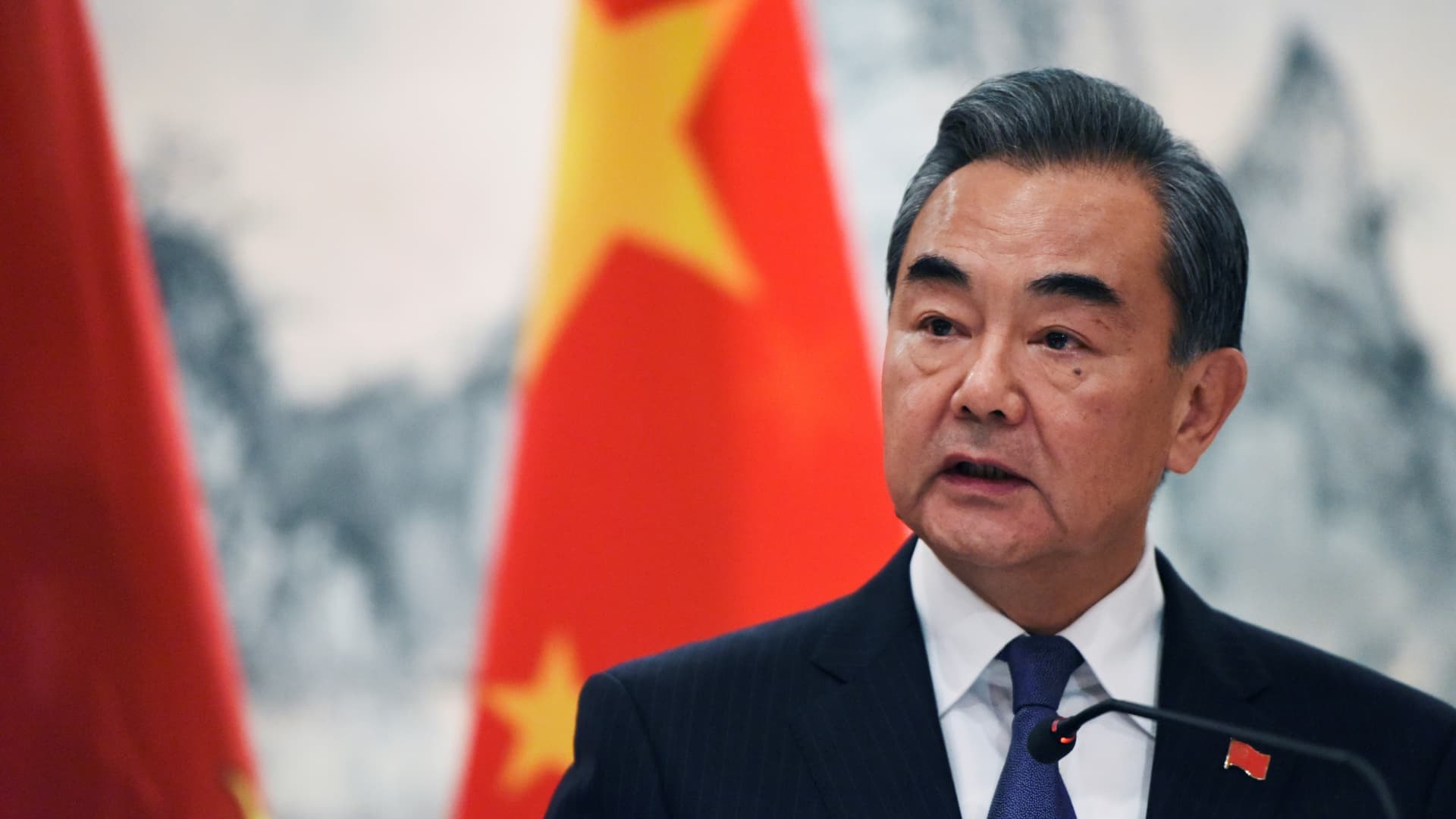 Chinese Foreign Minister Wang Yi speaks at a news conference after restoring diplomatic ties with Kiribati on the sidelines of the United Nations General Assembly in New York, U.S. September 27, 2019.