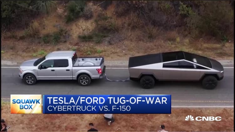 Ford challenged Tesla to an 'apples to apples' tug-of-war between pickup trucks