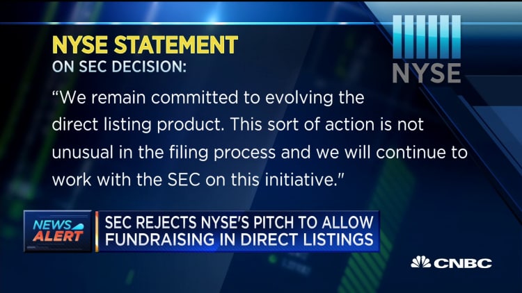 SEC rejects NYSE's pitch to allow fundraising in direct listings