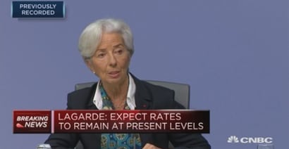 Lagarde gives press conference at debut ECB meeting