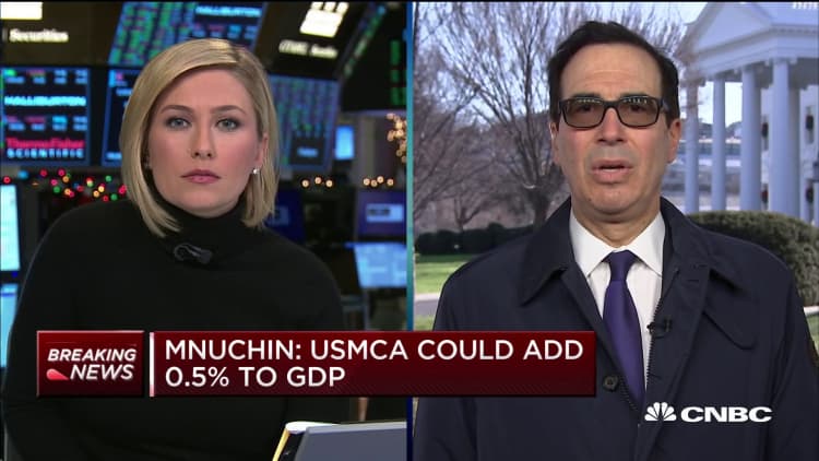 Sec. Mnuchin: USMCA deal will add more than 0.5% to GDP growth