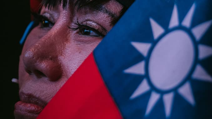 A supporter wave a Taiwanese flag during a campaign rally for Han Kuo-yu, the presidential candidate for the Kuomintang party, ahead of the presidential election on January 09, 2020 in Taipei, Taiwan.
