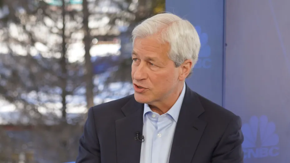 Jamie Dimon, CEO of JP Morgan Chase, appears on CNBC's Squawk Box at the 2020 World Economic Forum in Davos, Switzerland on Jan. 22nd, 2020.