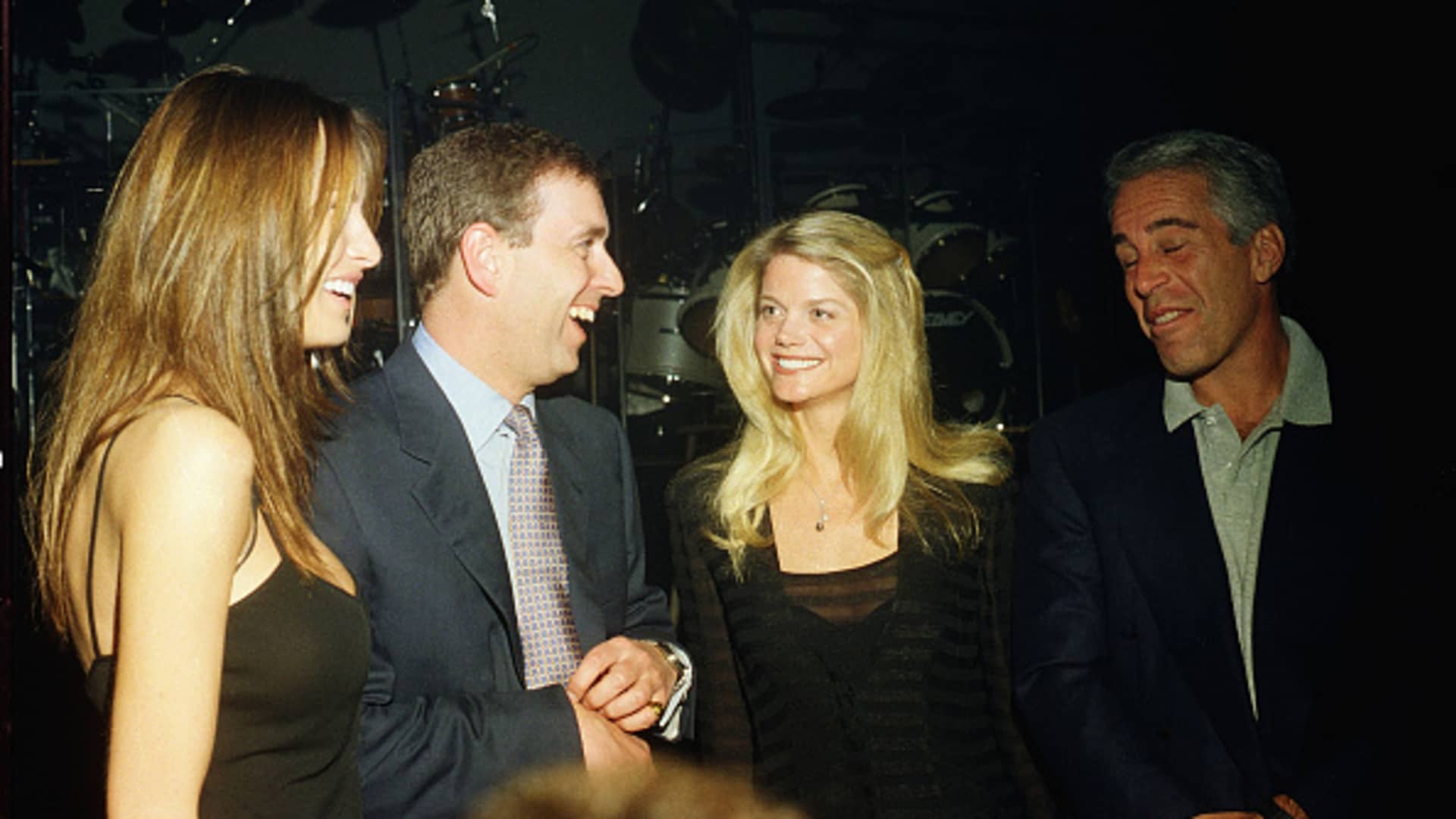 Melania Trump, Prince Andrew, Gwendolyn Beck and Jeffrey Epstein at a party at the Mar-a-Lago club, Palm Beach, Florida, February 12, 2000.