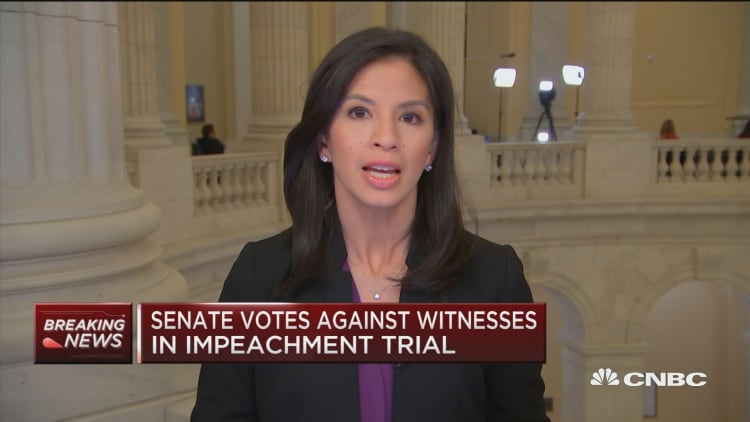 Senate votes 51-49 against witnesses in impeachment trial