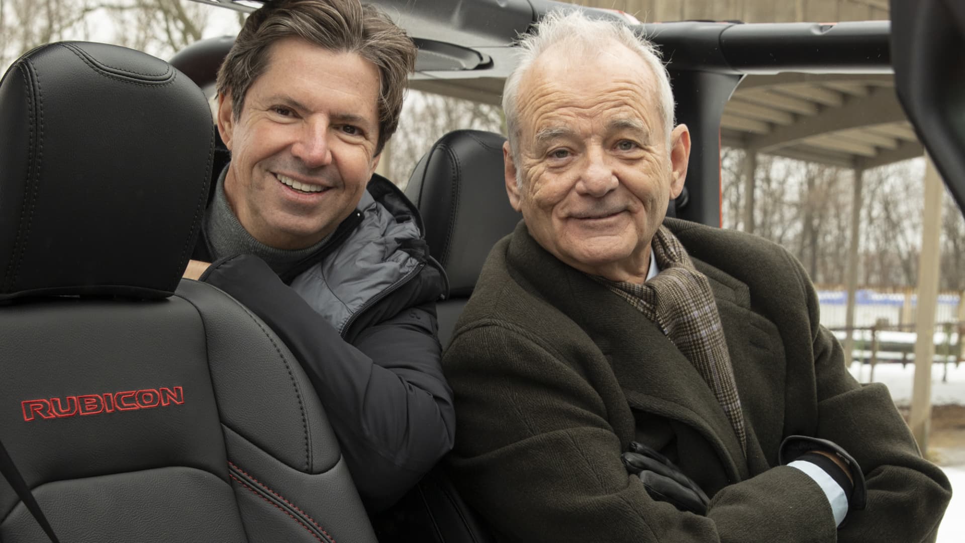 Fiat Chrysler CMO Olivier Francois (left) with actor Bill Murray during the filming of the Jeep brand's 2020 Super Bowl commercial.