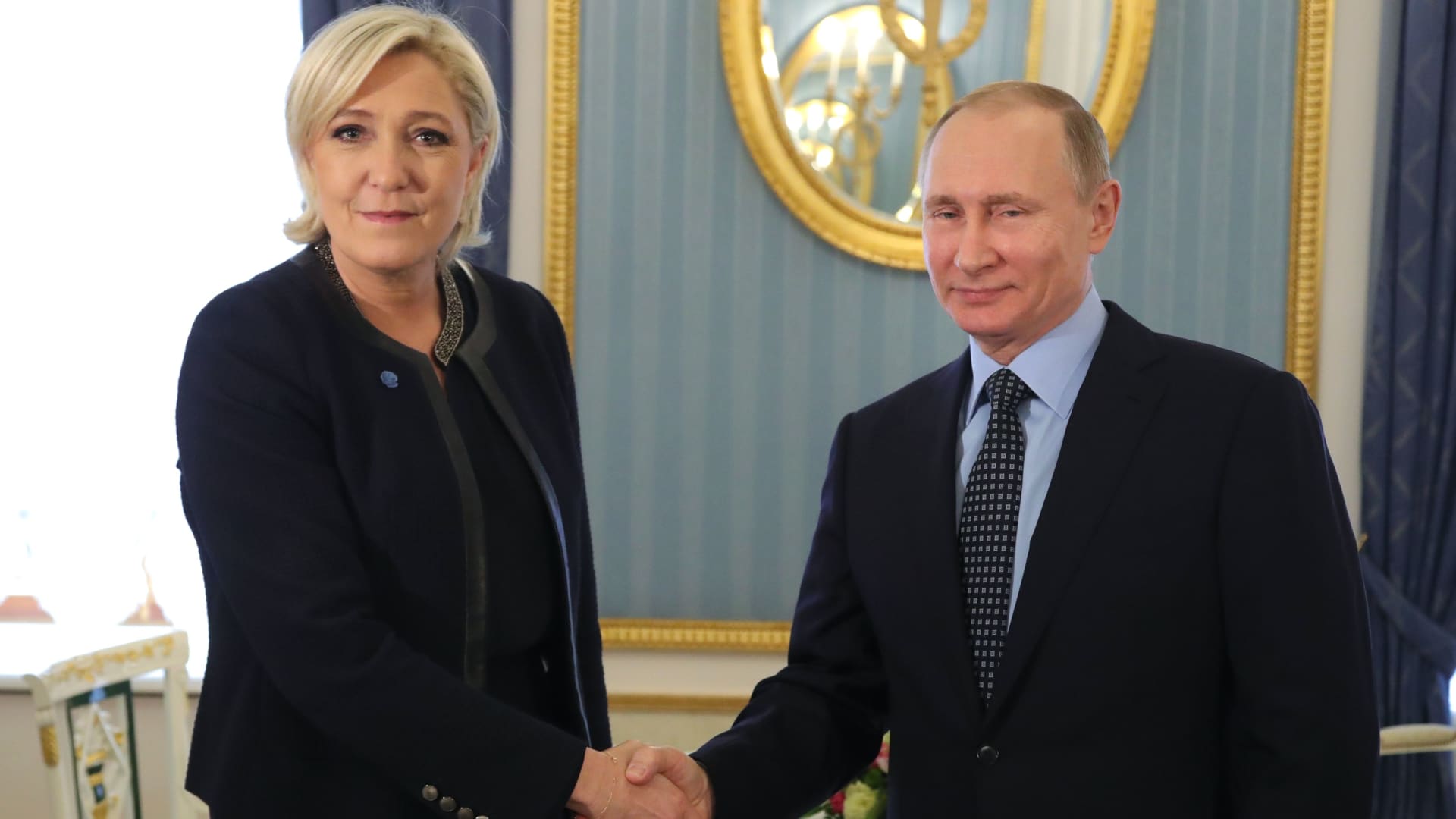 French presidential election candidate and far-right politician Marine Le Pen met with Russian President Vladimir Putin at the Kremlin in March of 2017, bolstering a relationship that has gained Le Pen much criticism.