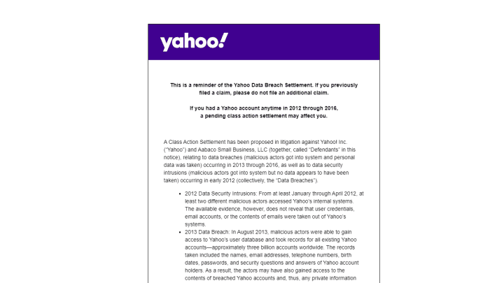 What to do if you got email from Yahoo about a data breach settlement?