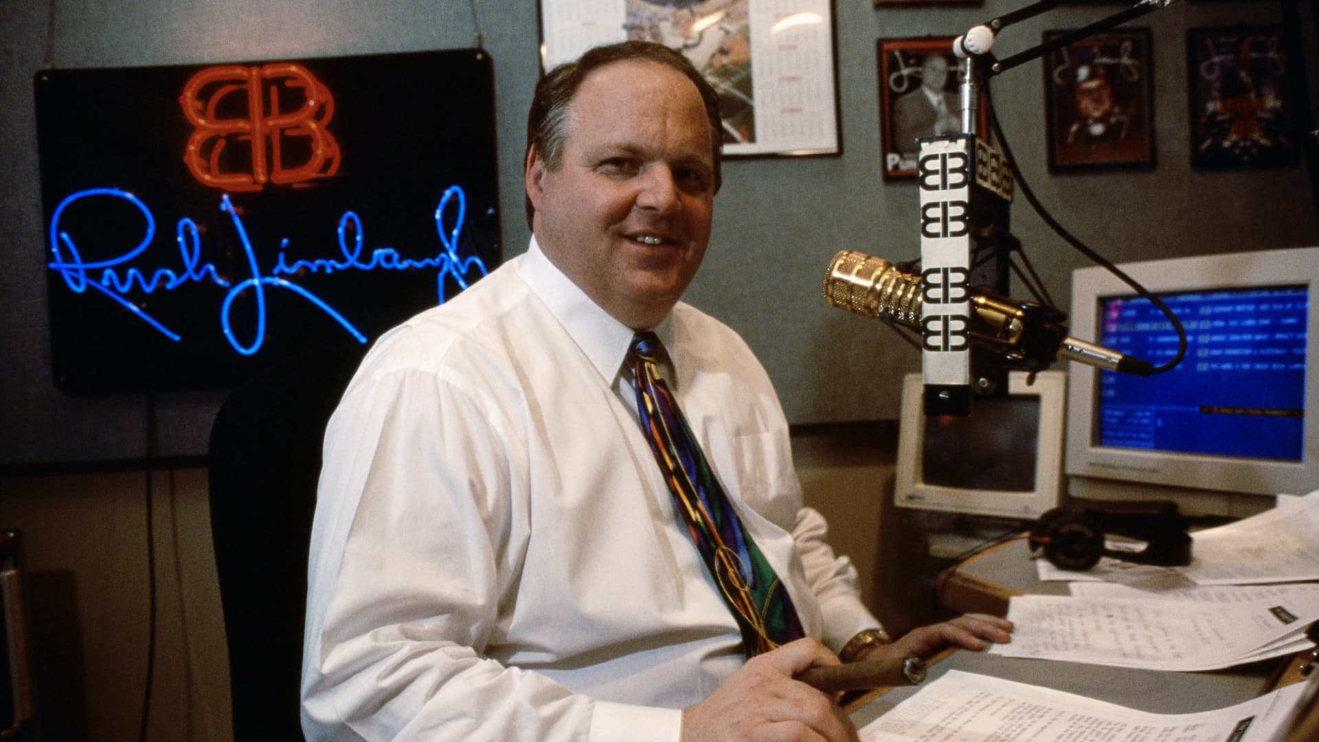Rush Limbaugh in his radio studio in 1995.