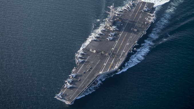 The aircraft carrier USS Harry Truman transits the Arabian Sea, Jan. 31, 2020.