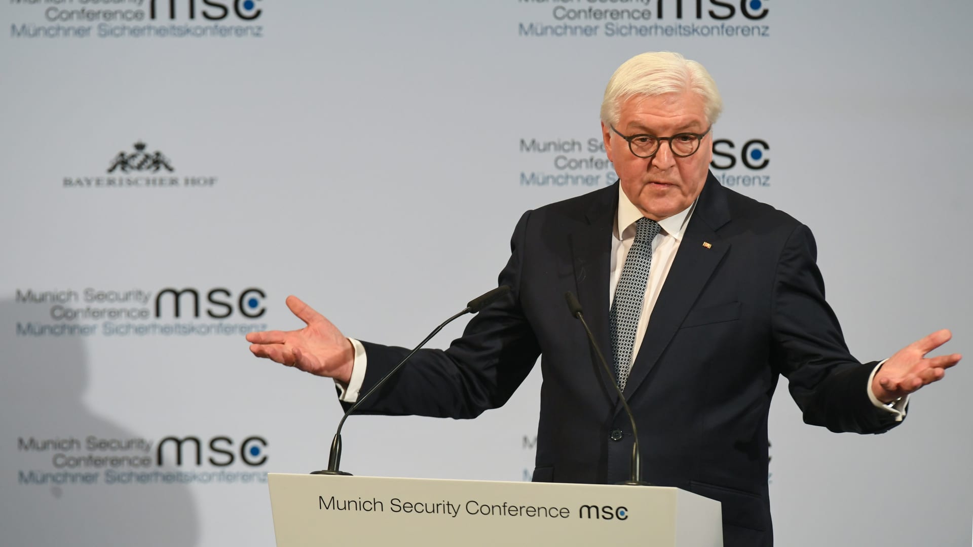 German President Frank-Walter Steinmeier addresses the opening speech of the 56th Munich Security Conference in Munich, southern Germany, on February 14, 2020.