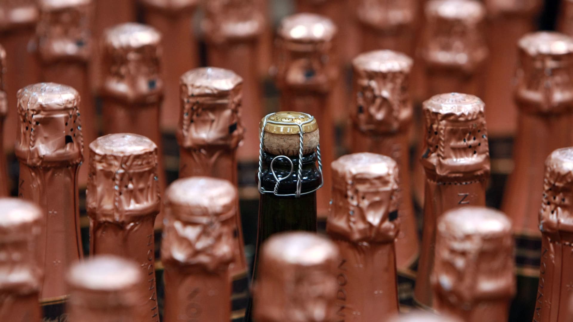 Bottles of sparkling wine are seen in San Francisco, California.