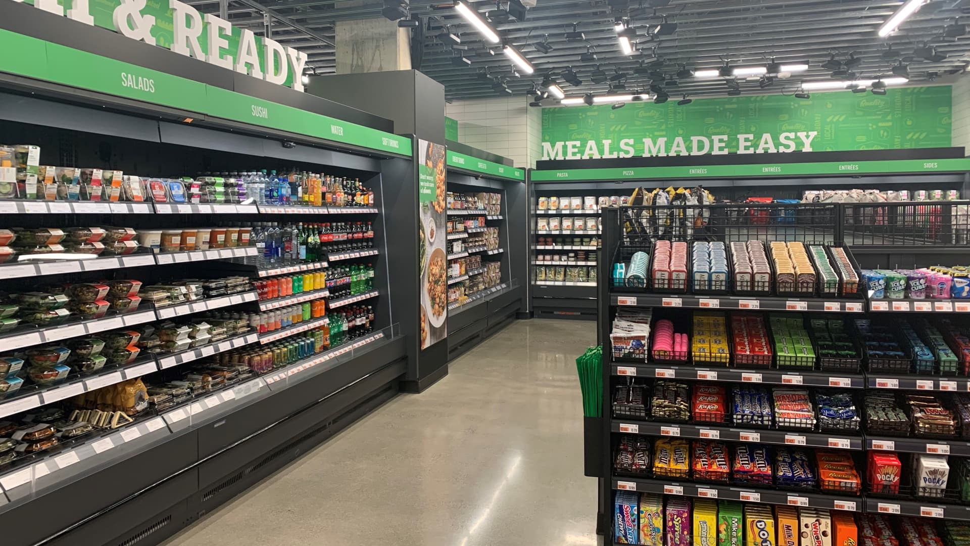 The grab-and-go options in the space are more for families looking for a dinner solution, whereas Amazon Go stores are focused on serving breakfast and lunch needs.