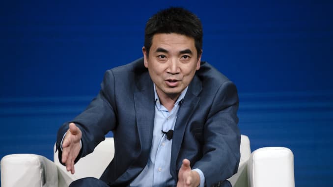 Eric Yuan, founder and chief executive officer of Zoom Video Communications Inc., speaks during the BoxWorks 2019 Conference at the Moscone Center in San Francisco, California, U.S., on Thursday, Oct. 3, 2019.