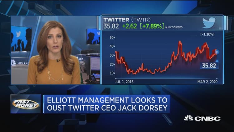 Twitter shares spike as Elliot Management's Paul Singer tries to oust Dorsey