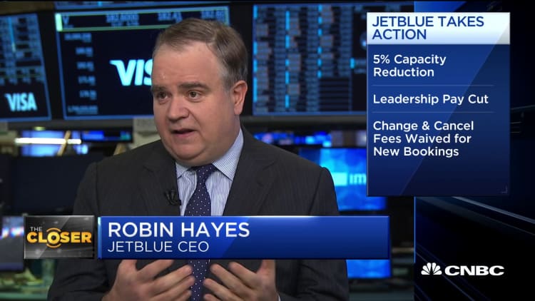 'It's just as bad as 9/11': JetBlue CEO on coronavirus impact on airline industry
