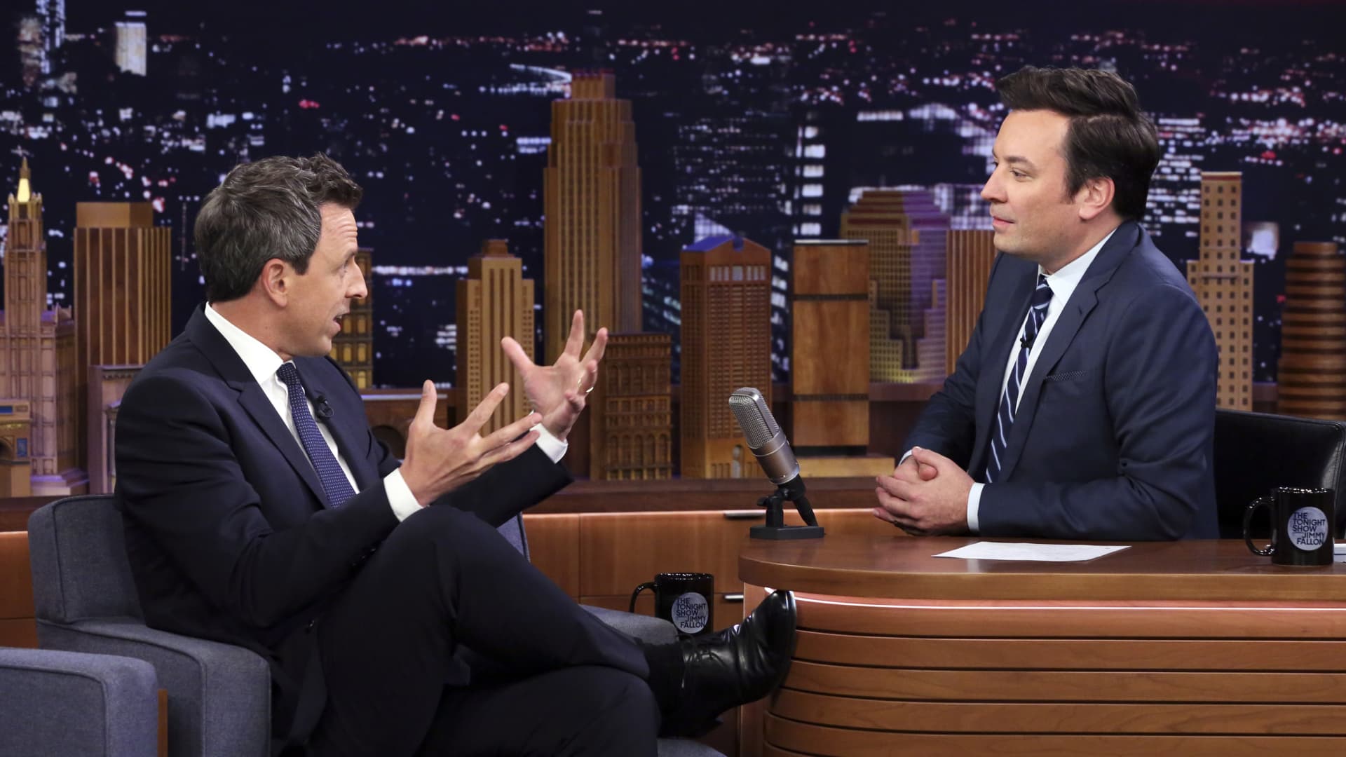 Comedian Seth Meyers during an interview with host Jimmy Fallon on November 18, 2019