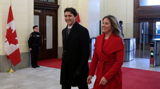 GP: Canada's Prime Minister Justin Trudeau and his wife Sophie Gregorie Trudeau
