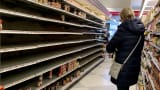 Empty shelves in a grocery store in the Upper East Side of Manhattan on March 16th, 2020.