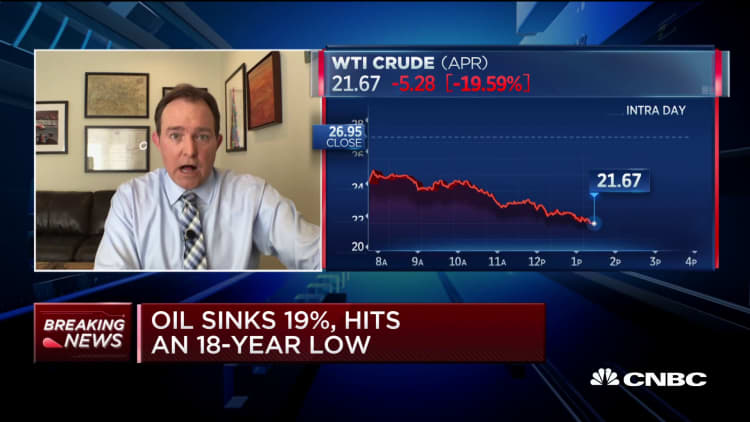 Oil sinks 19%, hits 18-year low
