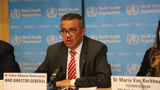 WHO, World Health Organization Director-General Tedros Adhanom Ghebreyesus says that the COVID-19 outbreak can be characterized as a "pandemic"at a press conference in Geneva, Switzerland, on March 11, 2020.