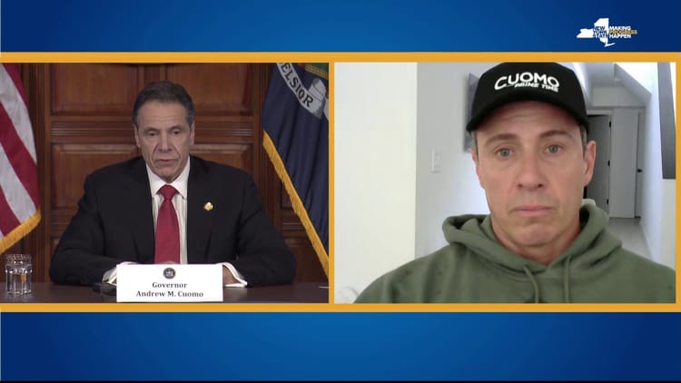 Coronavirus patient Chris Cuomo joins New York governor brother Andrew's press conference by remote video